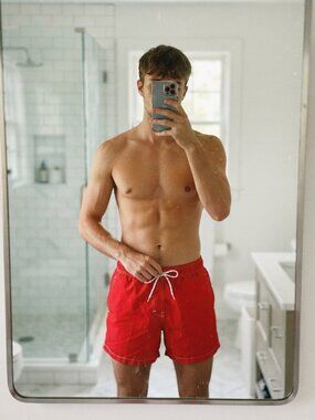 Men's Red Lifeguard Swim Trunks Lined Board Shorts Beach Size S